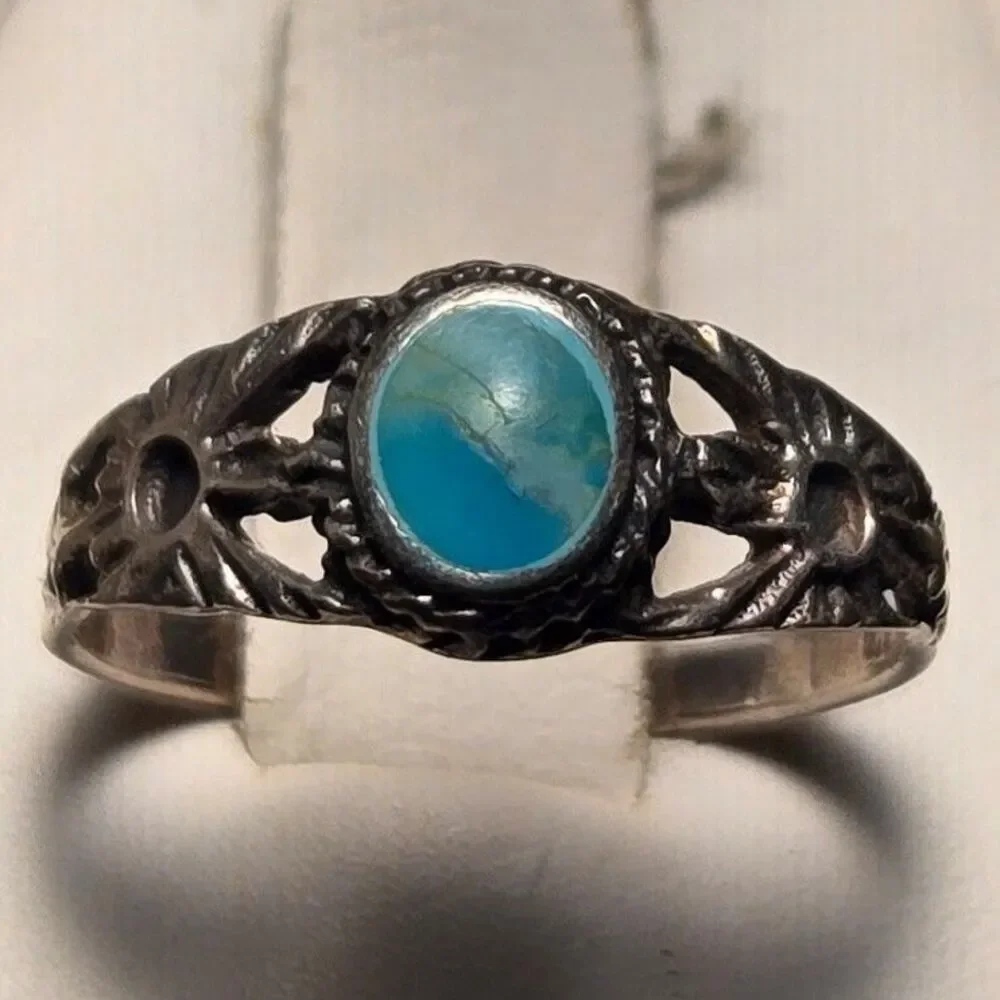 Blue green southwestern vintage sterling silver ring sz 6.5